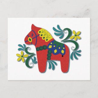 Carte Postale Cheval de Dala suédois coloré