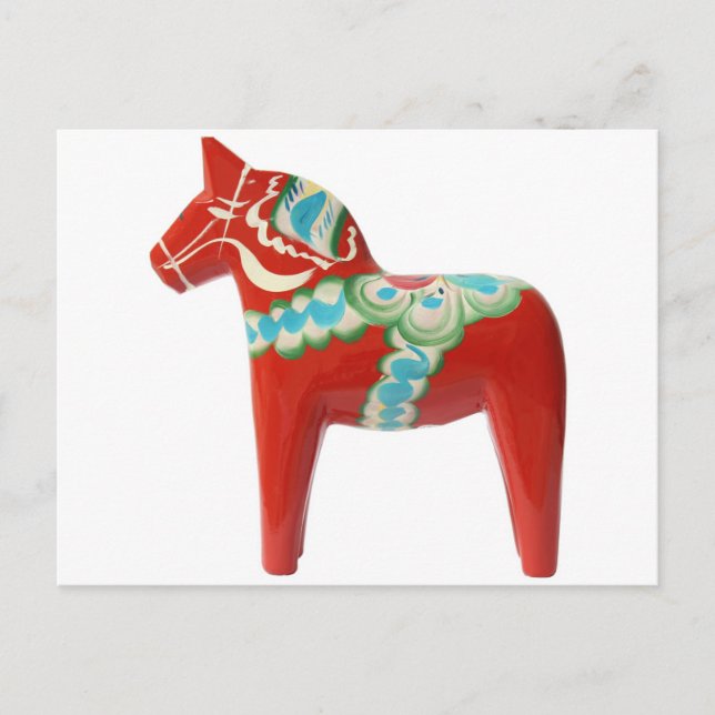 Carte Postale Cheval de Dala Suédois Rouge (Devant)