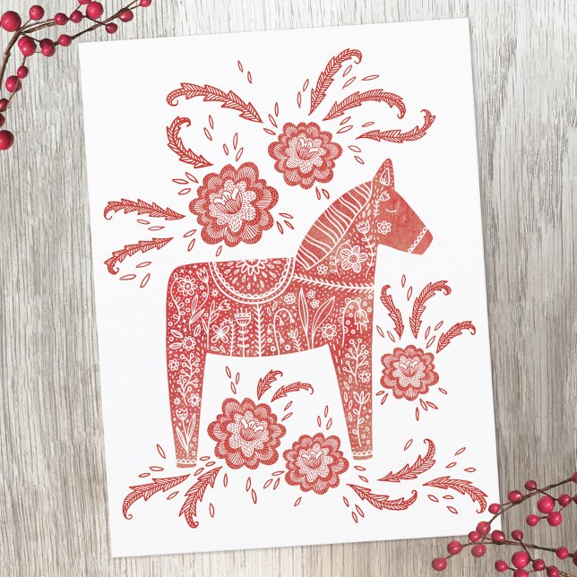 Carte Postale Cheval de Dala suédois Rouge et blanc (Créateur téléchargé)