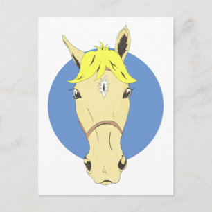 Carte Postale Cheval de dessin sur blanc et bleu