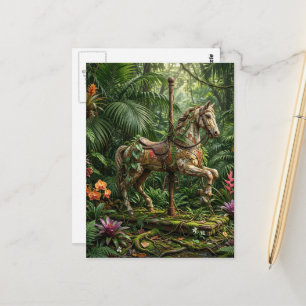 Carte Postale Cheval de manège abandonné dans une jungle