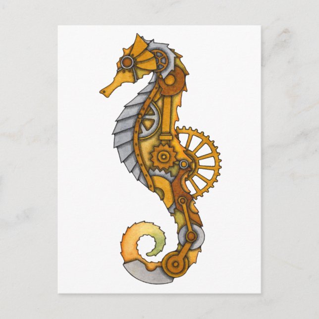 Carte Postale Cheval de mer Steampunk (Devant)
