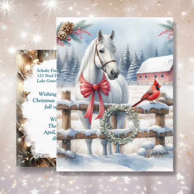 Carte Postale Cheval de Noël blanc et agriculture cardinale (Créateur téléchargé)