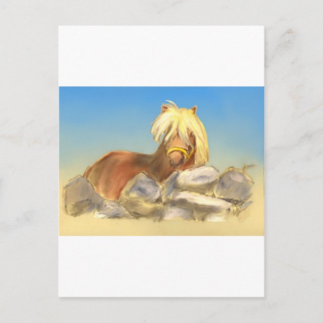 Carte Postale cheval derrière le mur de pierre (Devant)