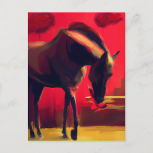 Carte Postale Cheval du ciel rouge et fleurs