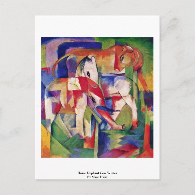 Carte Postale Cheval Eléphant Vache Hiver Par Marc Franz (Devant)
