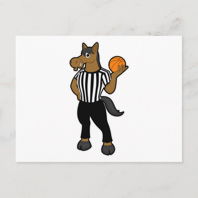 Carte Postale Cheval en arbitre avec basket et sifflet (Devant)