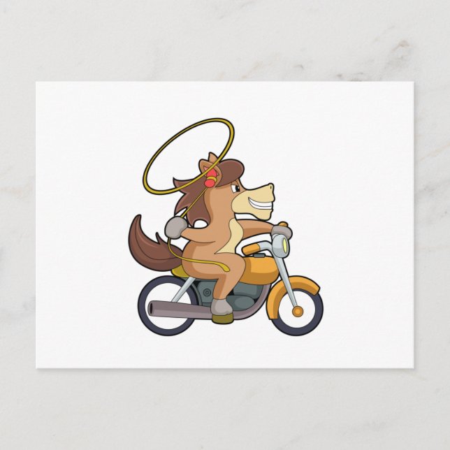 Carte Postale Cheval en Cowboy avec Lasso & Motorcycle (Devant)