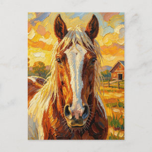 Carte Postale Cheval en impasto dans une ferme Garder le conta
