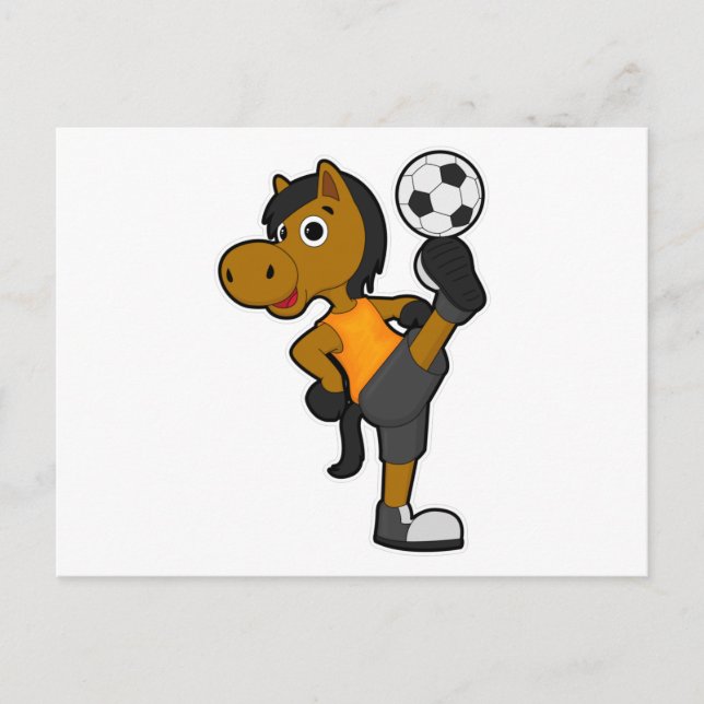 Carte Postale Cheval en tant que joueur de football avec ballon  (Devant)