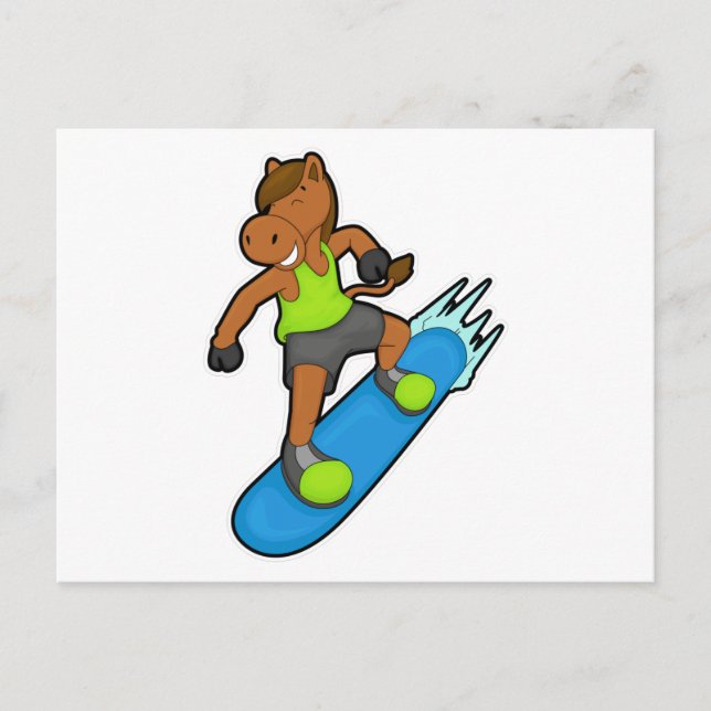 Carte Postale Cheval en tant que snowboardeur avec snowboard (Devant)