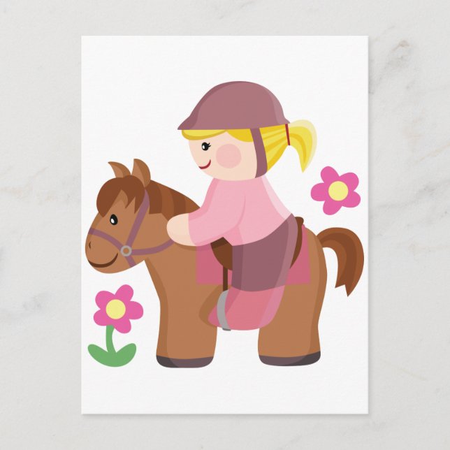Carte Postale Cheval équitation cheveux blonds, cheval brun (Devant)