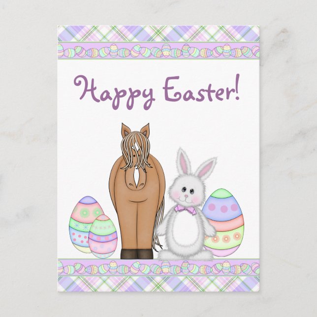 Carte postale Cheval et Bunny Happy Pâques (Devant)
