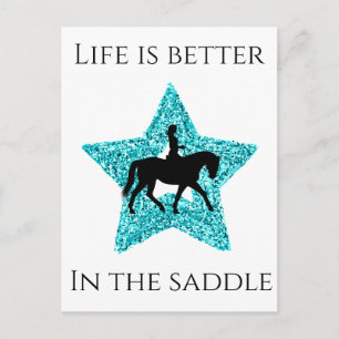 Carte Postale Cheval et cavalier - La vie est meilleure dans la 