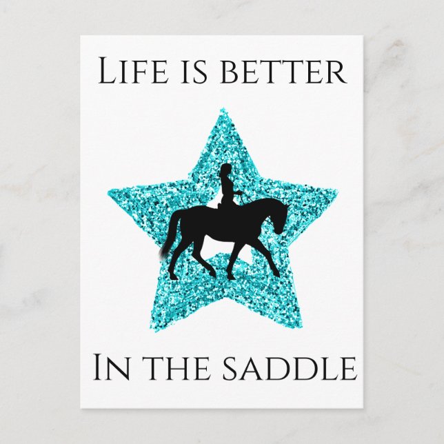 Carte Postale Cheval et cavalier - La vie est meilleure dans la  (Devant)