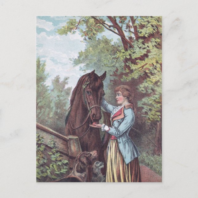 Carte Postale Cheval et cavalier victorien avec Chiens (Devant)