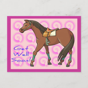 Carte Postale Cheval et perruques roses se portent bien