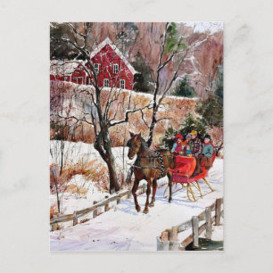 Carte Postale Cheval et traîneau d'hiver vintages