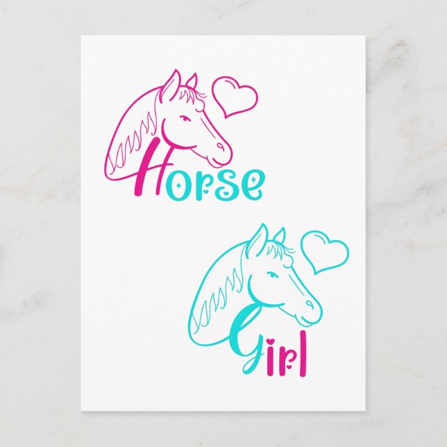 Carte Postale Cheval Girl en rose et turquoise (Devant)