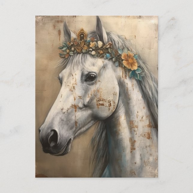 Carte Postale Cheval gris adorable dans une couronne (Devant)