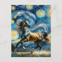 Cheval gris Arabian à Van Gogh Starry Nuit