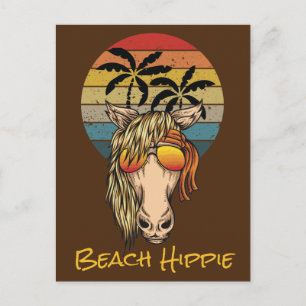 Carte Postale Cheval Hippie de plage Retro, coucher du soleil su