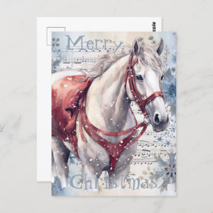 Carte Postale Cheval hiver Aquarelle de Noël