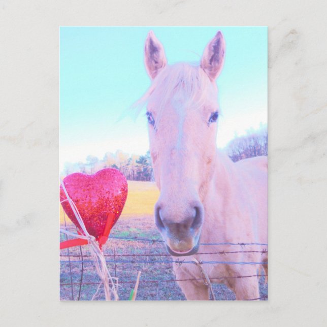 Carte Postale Cheval jaune et Coeur rouge (Devant)