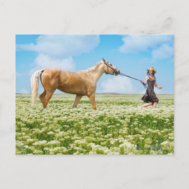 Carte Postale Cheval mené par la fille (Devant)