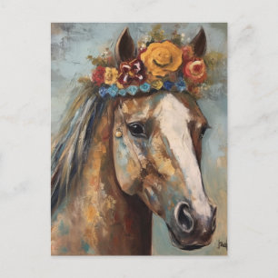 Carte Postale Cheval mignon dans une couronne florale