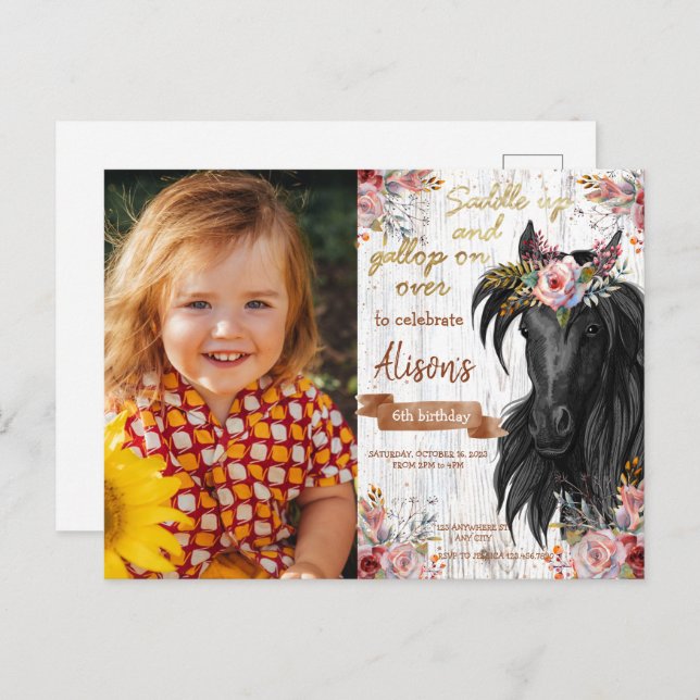 Carte Postale Cheval mignon rose fête d'anniversaire (Devant / Derrière)