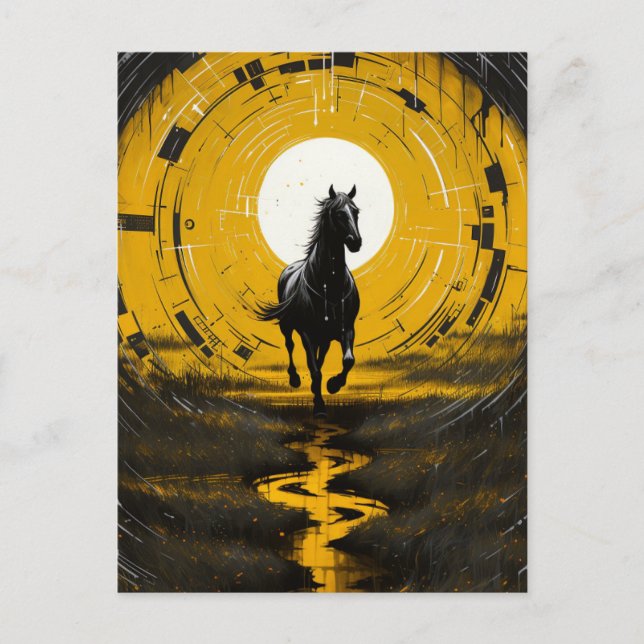 Carte Postale Cheval noir et jaune (Devant)