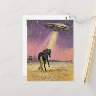 Carte Postale Cheval noir et OVNI