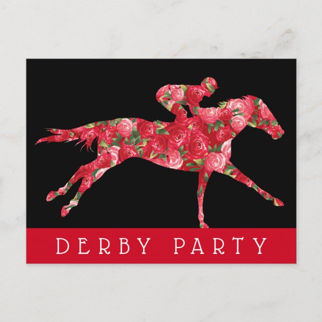 Carte Postale Cheval Rose Derby Race Party Noir (Devant)