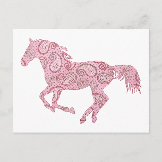 Carte Postale Cheval rose Paisley (Devant)