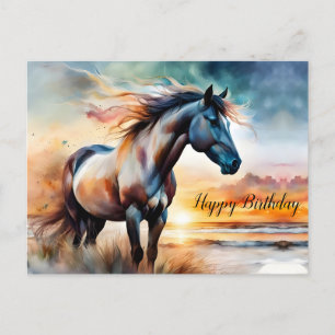 Carte Postale Cheval sauvage sur la dune de Grassy au coucher du