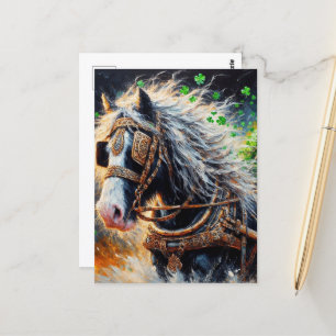 Carte Postale Cheval tirant une charge de Shamrocks