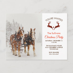 Carte Postale Cheval tiré Sleigh Fête de Noël d'hiver