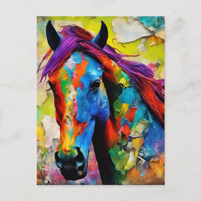 Carte Postale Cheval Très Colorée (Devant)