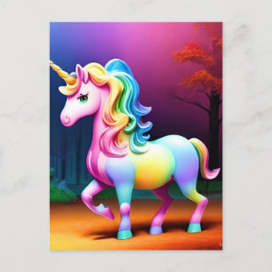 Carte Postale Cheval Unicorn aux couleurs arc-en-ciel