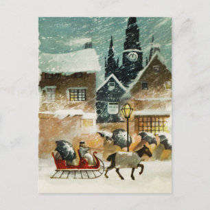 Carte Postale Cheval vintage et traîneau