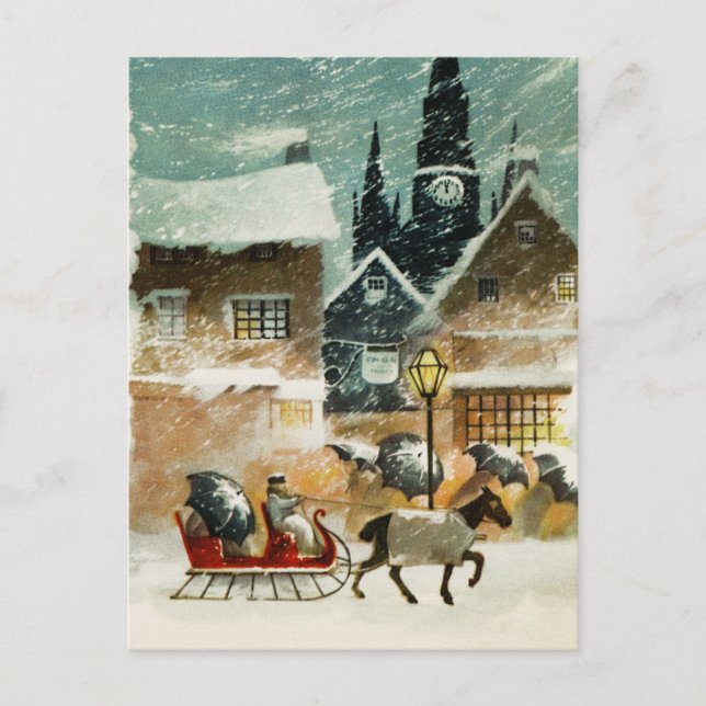 Carte Postale Cheval vintage et traîneau (Devant)