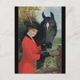 Carte Postale Cheval vintage Girl Rouge Manteau équestre sucre C