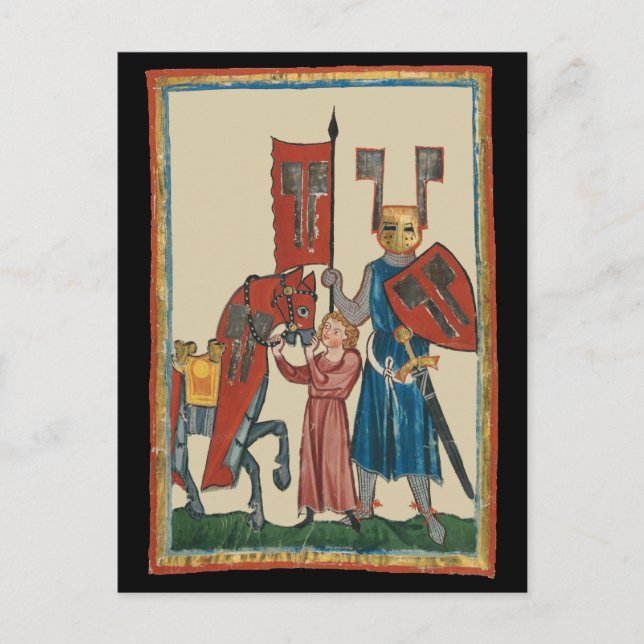 Carte Postale Chevalier et écureuil, Art médiéval du XIVe siècle (Devant)