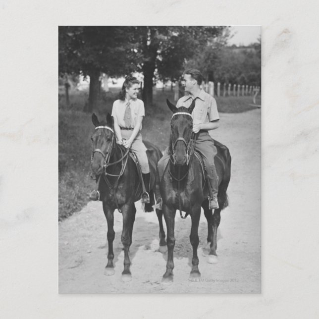 Carte Postale Chevaux à cheval en couple (Devant)
