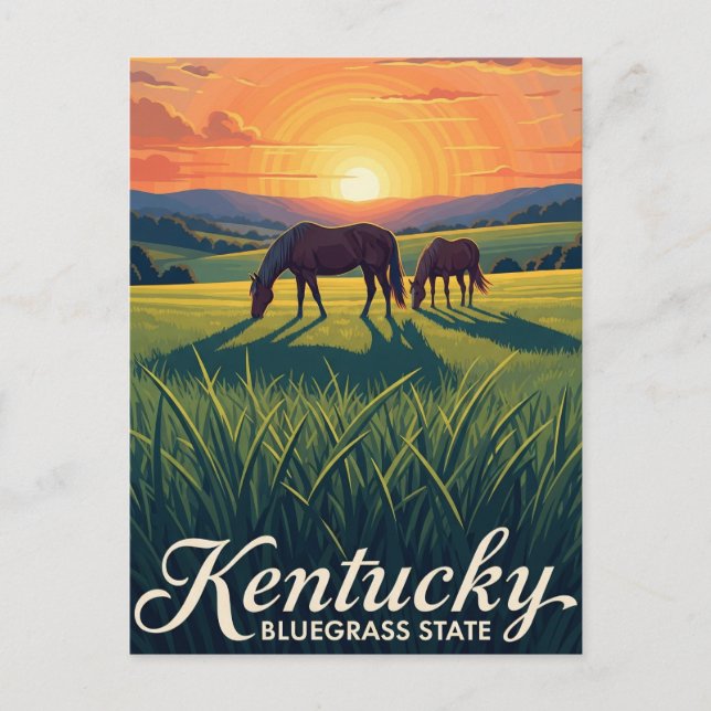 Carte Postale Chevaux à Lexington Kentucky Sunset (Devant)