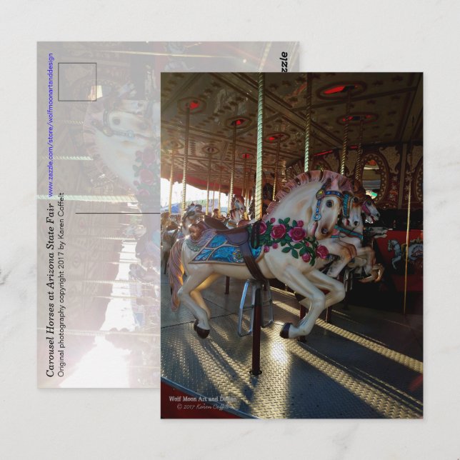 Carte Postale Chevaux de carrousel colorés / Carnaval (Devant / Derrière)