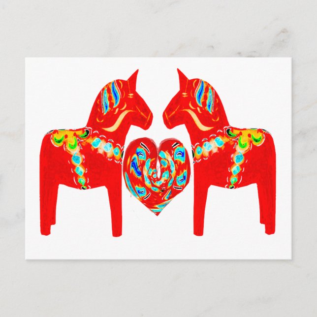 Carte Postale Chevaux de Dala suédois avec coeur (Devant)