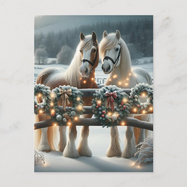 Carte Postale Chevaux de fête et lumières de Noël Personnalisé (Devant)