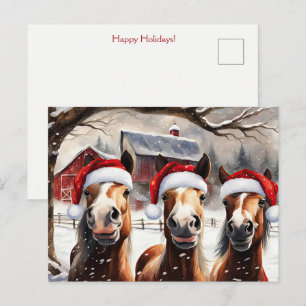 Carte Postale Chevaux de Noël Jolies et Amusantes Fêtes